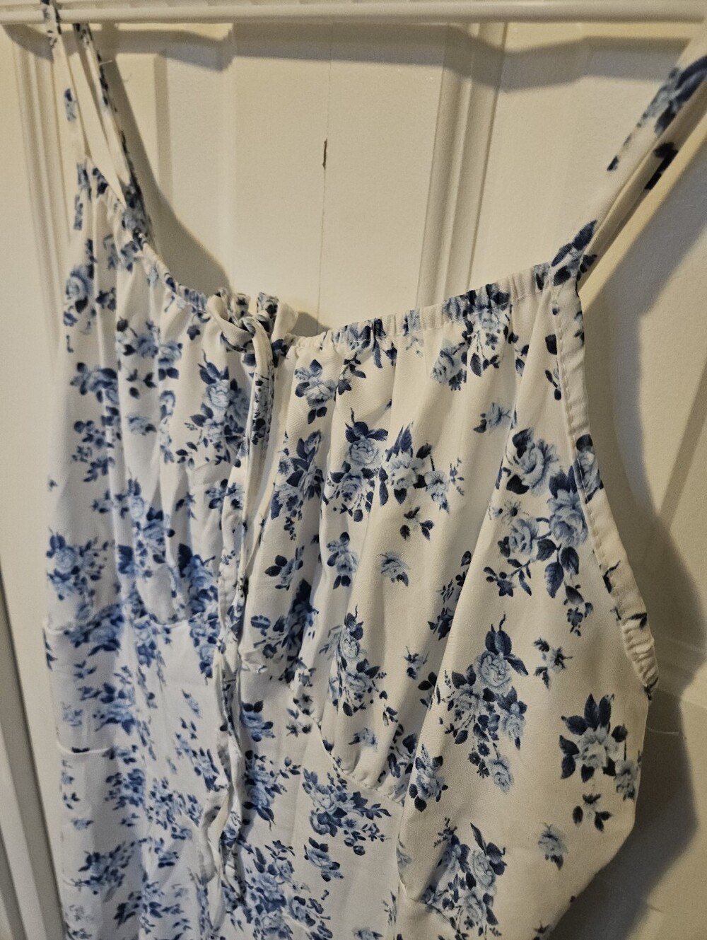 White and Blue Floral Spaghetti-Strap Maxi Dress - Picture 3 of 5